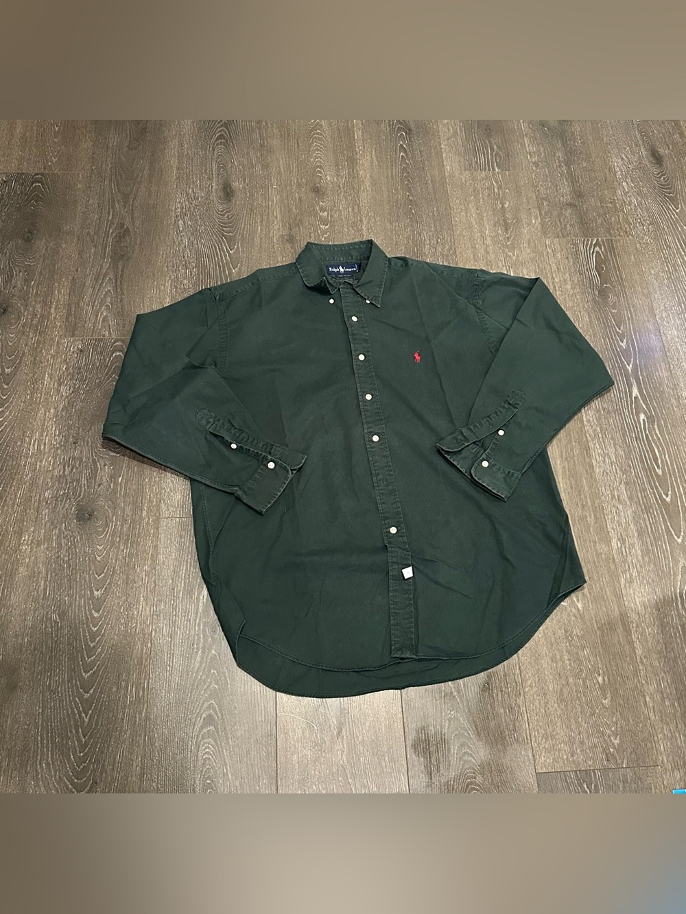 Vintage Ralph Lauren Dark Green Button-Down Shirt with Red Polo Logo size Large